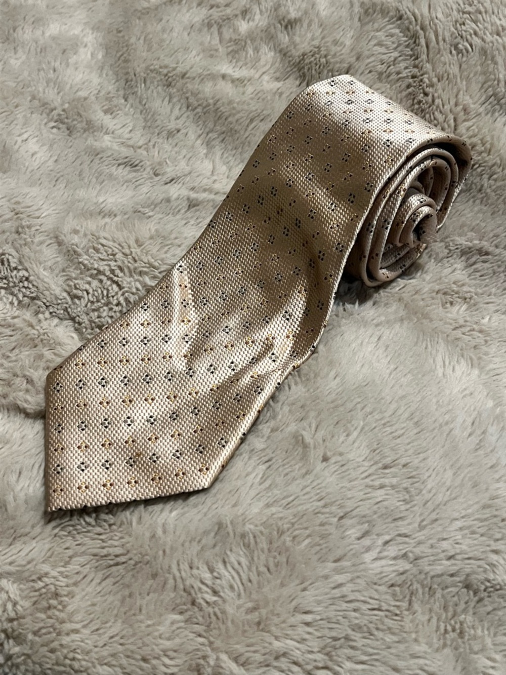 Classic Jacques Estier Mens Silk Beige Patterned Tie
